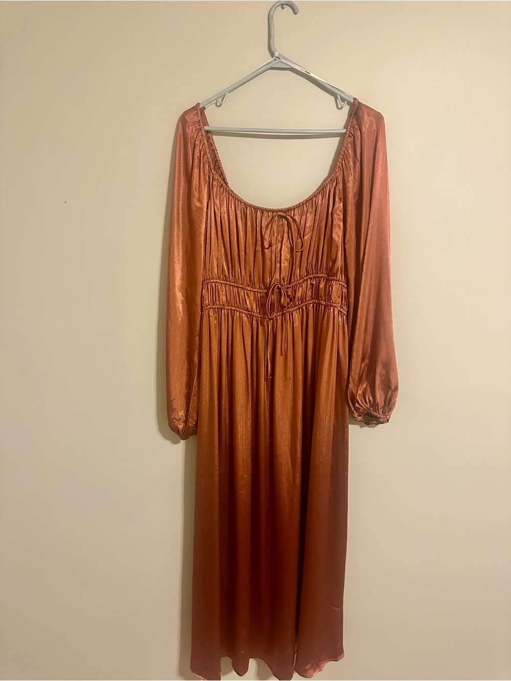 ARULA Copper Satin Long Sleeve Maxi Dress